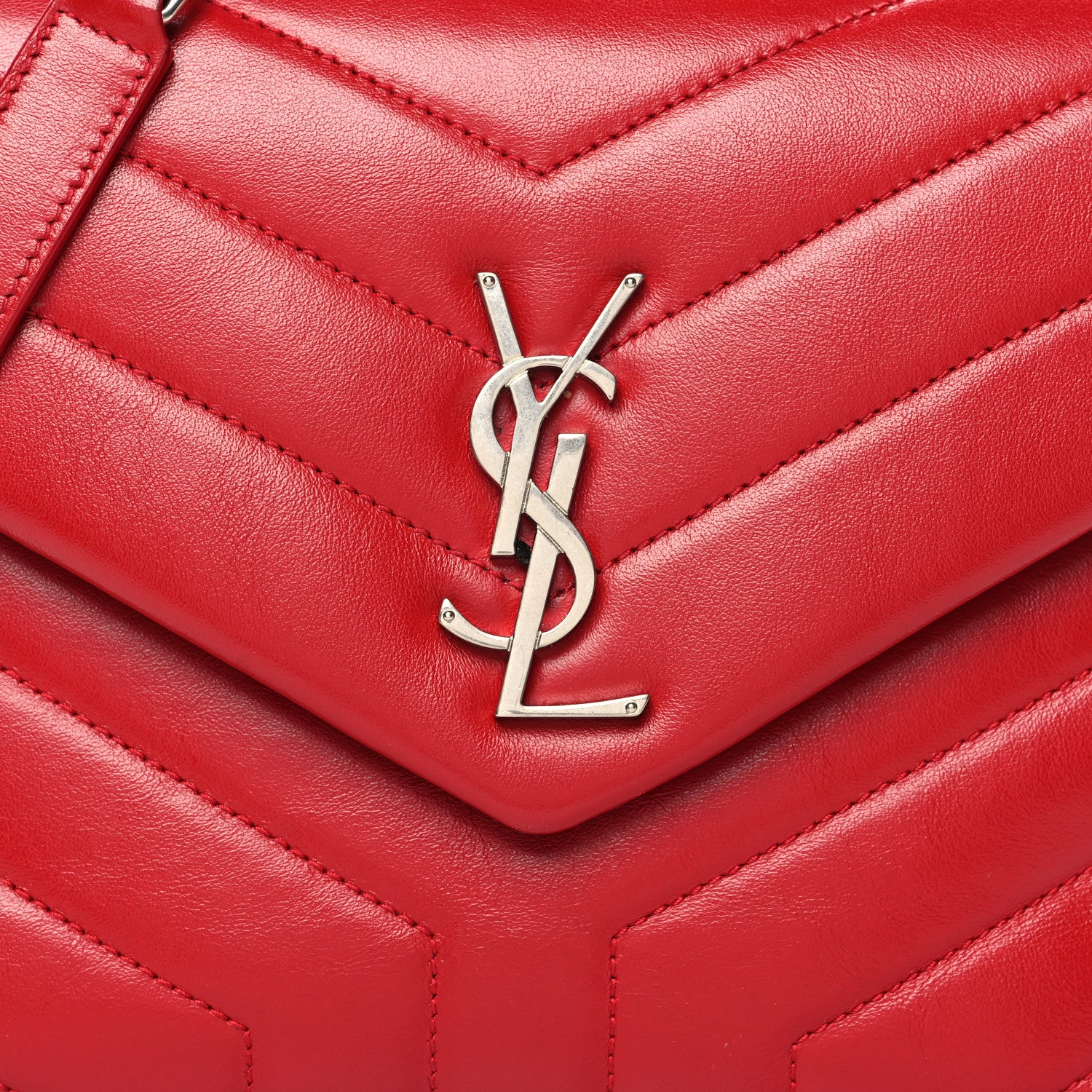 Saint Laurent Calfskin Y Quilted Monogram Small Loulou Chain Satchel Lipstick Red 8 of 12