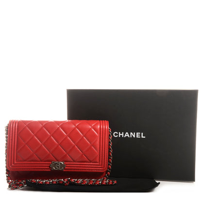 Chanel Lambskin Quilted Boy Wallet On Chain WOC Red 5 of 8