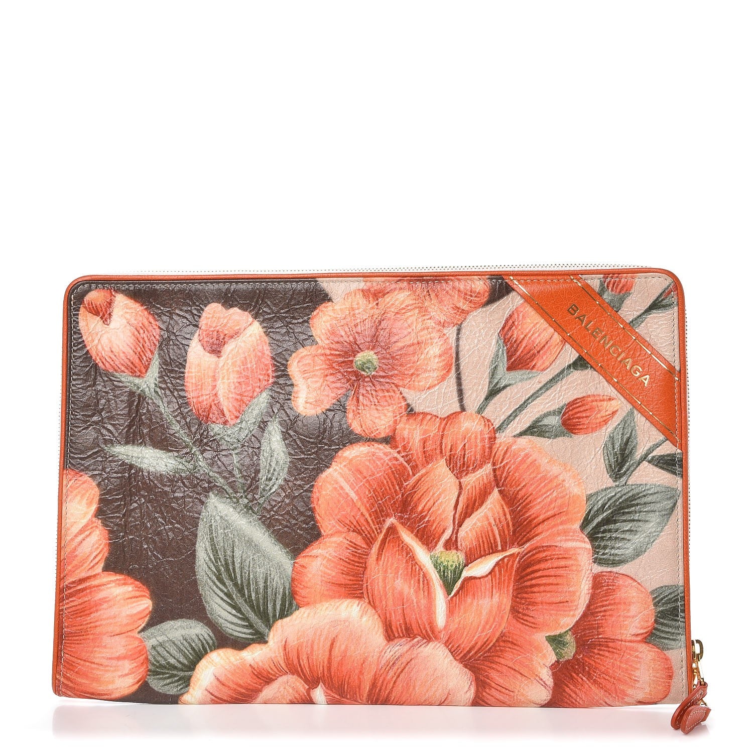 Balenciaga Agneau Floral Print Blanket Pouch Orange 1 of 9