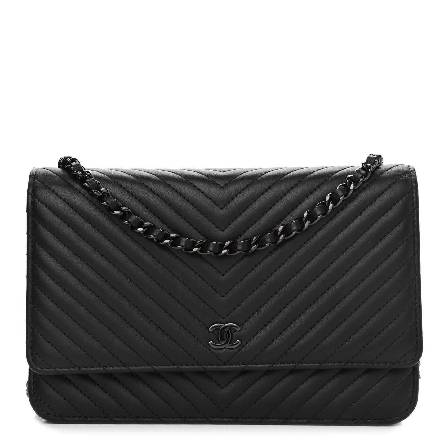Lambskin Chevron Quilted Wallet On Chain WOC So Black