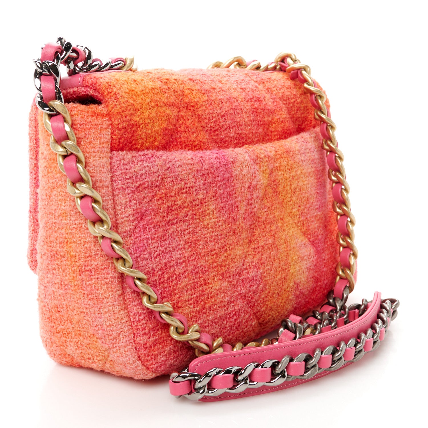 Chanel Tweed Quilted Medium Chanel 19 Flap Coral Pink 3 of 10