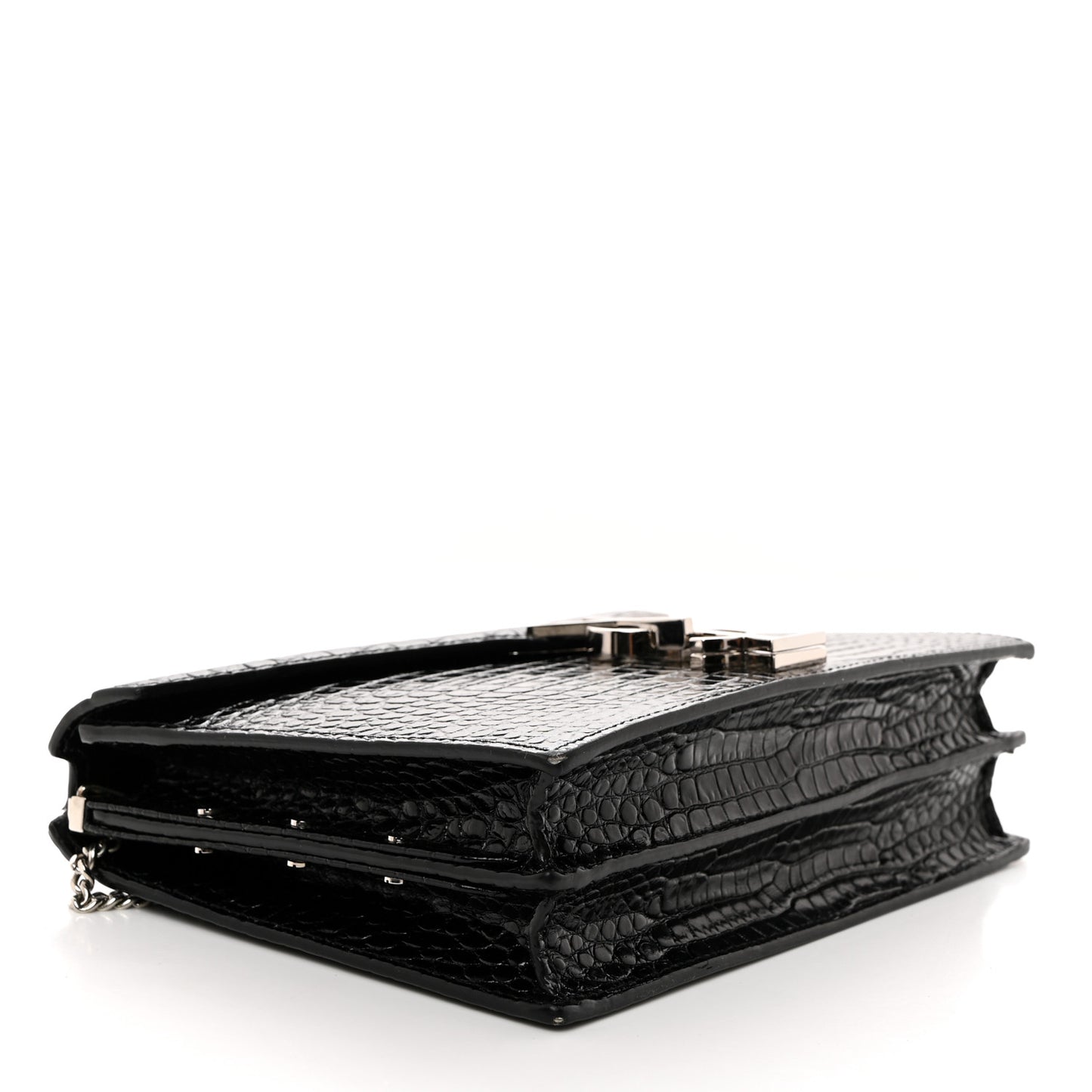 Calfskin Crocodile Embossed Monogram Cassandra Clasp Bag Black Rouge Legion