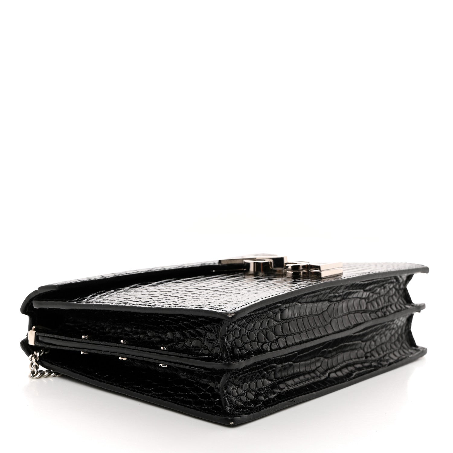 Saint Laurent Calfskin Crocodile Embossed Monogram Cassandra Clasp Bag Black Rouge Legion 4 of 13