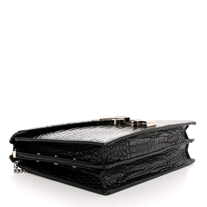 Saint Laurent Calfskin Crocodile Embossed Monogram Cassandra Clasp Bag Black Rouge Legion 4 of 13