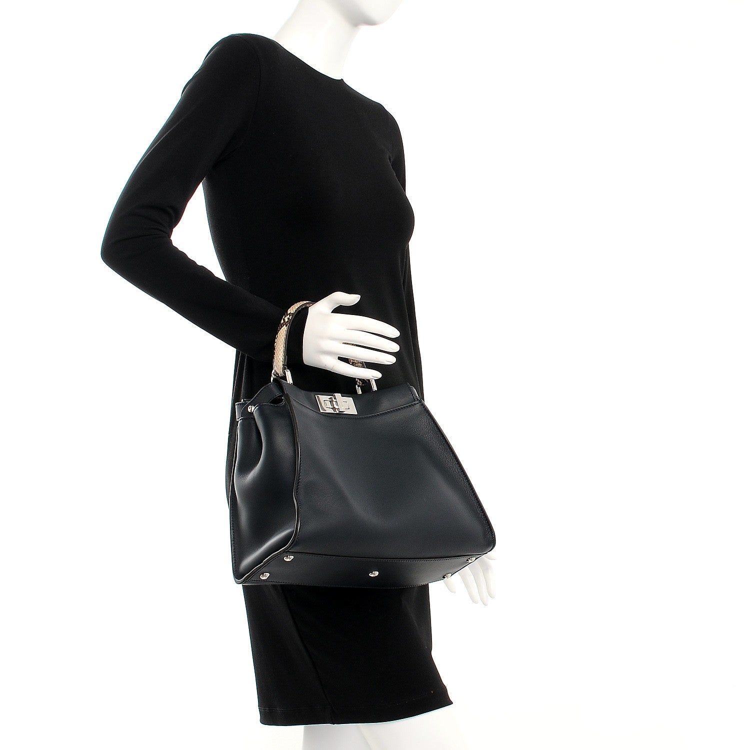 Fendi Vitello Seta Snakeskin Shiny Nappa Monster Eyes Medium Peekaboo Iconic Satchel Blue Notte Roccia 3 of 8