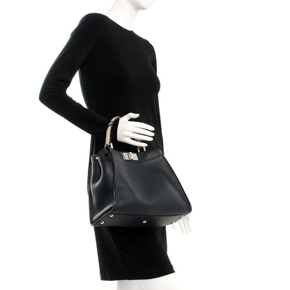 Fendi Vitello Seta Snakeskin Shiny Nappa Monster Eyes Medium Peekaboo Iconic Satchel Blue Notte Roccia 3 of 8