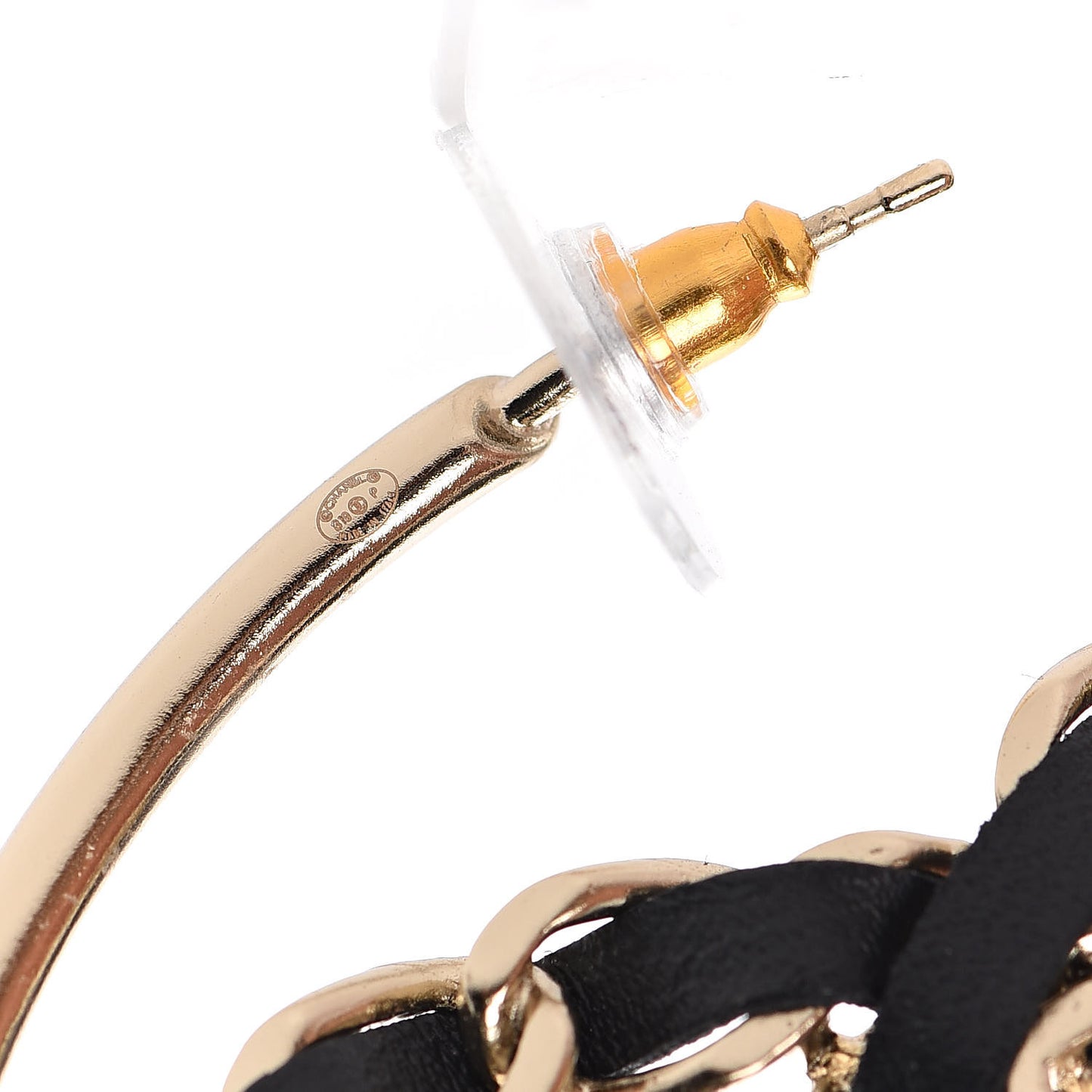 Lambskin CC Chain Hoop Earrings Black Gold