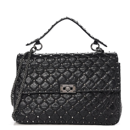 Valentino Garavani Craquele Nappa Large Rockstud Spike Shoulder Bag Black 1 of 12
