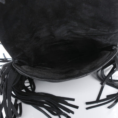 Saint Laurent Sheepskin Matelasse Chevron Fringe Small Monogram Anita Crossbody Bag Black 5 of 7