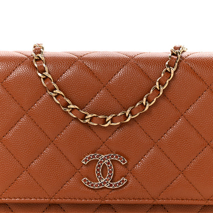 Chanel Shiny Caviar Quilted Strass Wallet On Chain WOC Light Brown 16 of 25