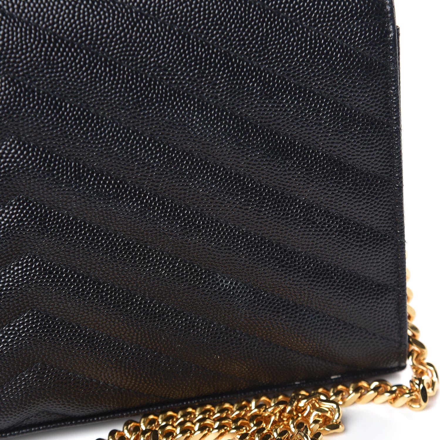 Saint Laurent Grain De Poudre Matelasse Chevron Monogram Chain Wallet Black 10 of 12