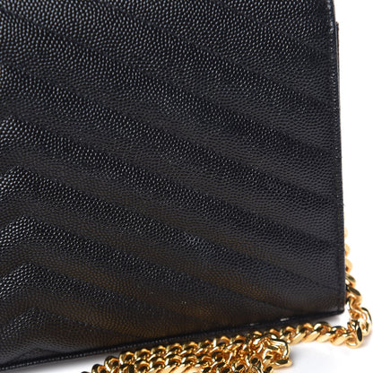 Saint Laurent Grain De Poudre Matelasse Chevron Monogram Chain Wallet Black 10 of 12