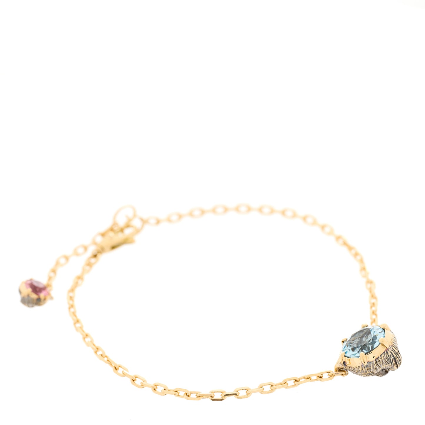 18K Yellow Gold Diamond Pink Tourmaline Aquamarine Le Marche des Merveilles Feline Bracelet