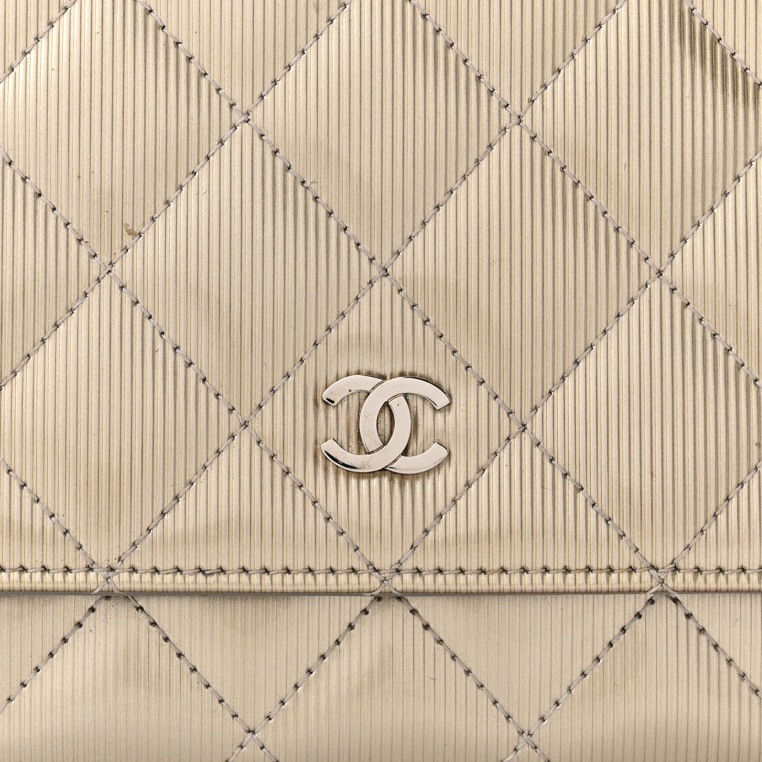Chanel Striated Patent Quilted Wallet On Chain WOC Beige 7 of 9