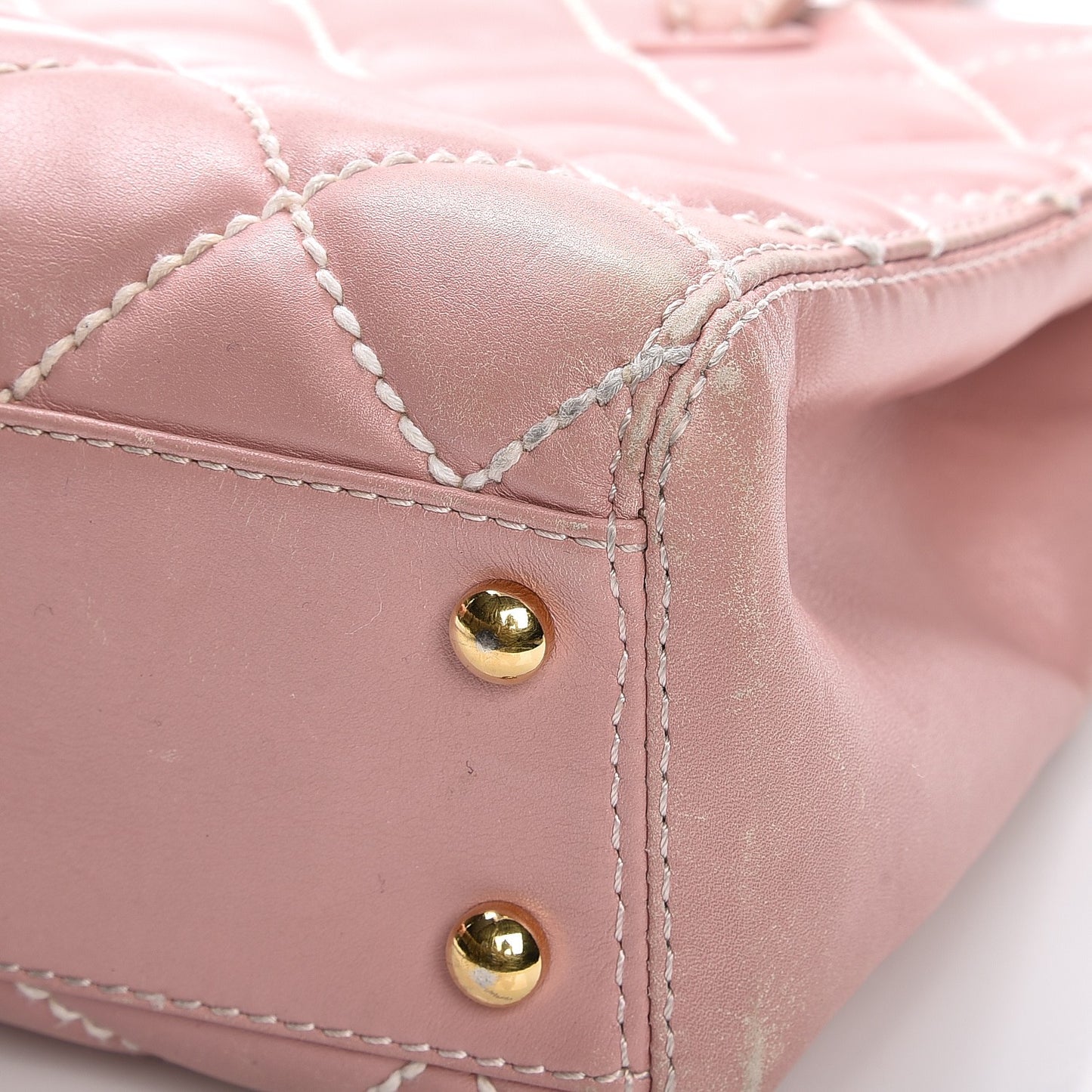 Calfskin Contrast Stitch Surpique Tote Pink