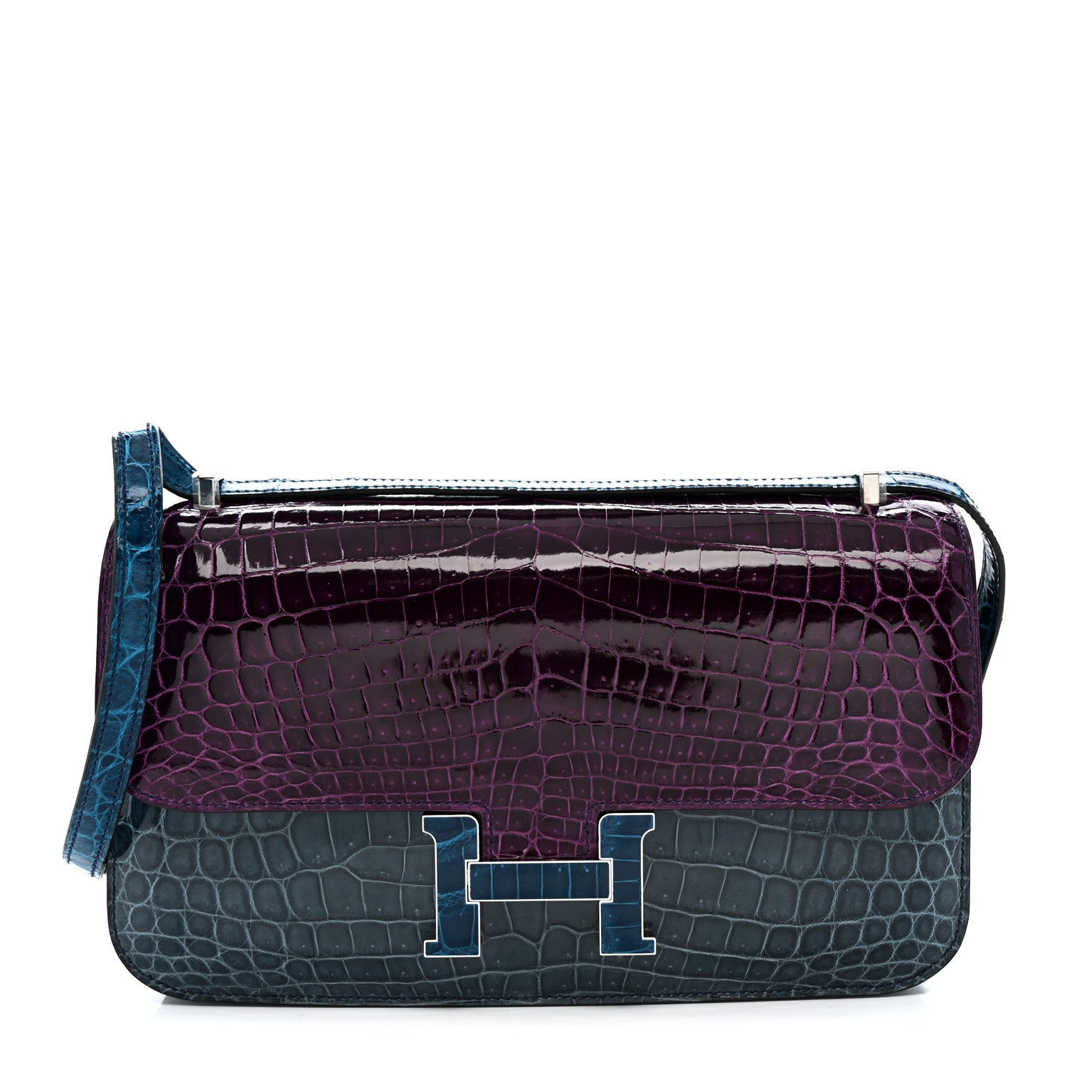 Hermes Shiny Niloticus Crocodile Constance Elan 25 Cassis Bleu