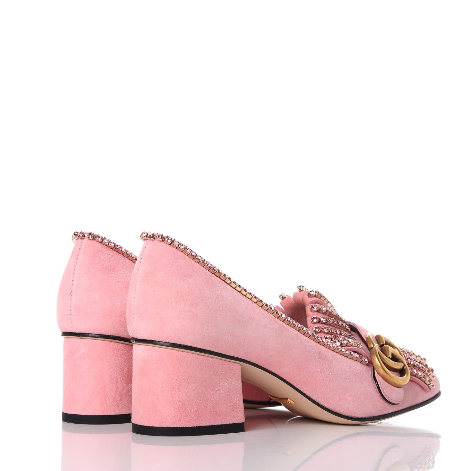 Gucci Kid Scamosciato Crystal GG Marmont Fringe 50mm Loafer Pumps 38 Light Peonia Light Rose 4 of 7