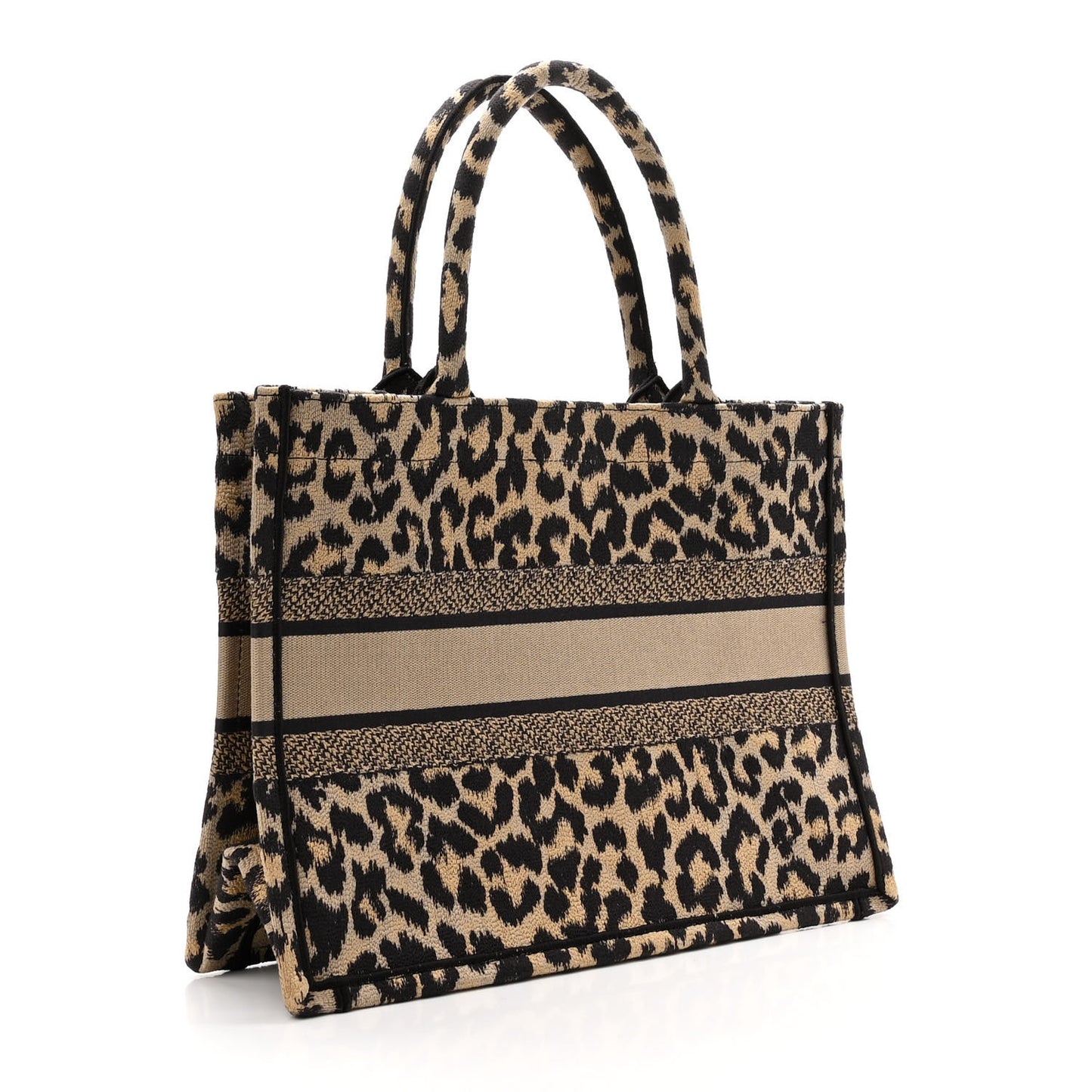 Canvas Mizza Embroidered Medium Leopard Book Tote Beige
