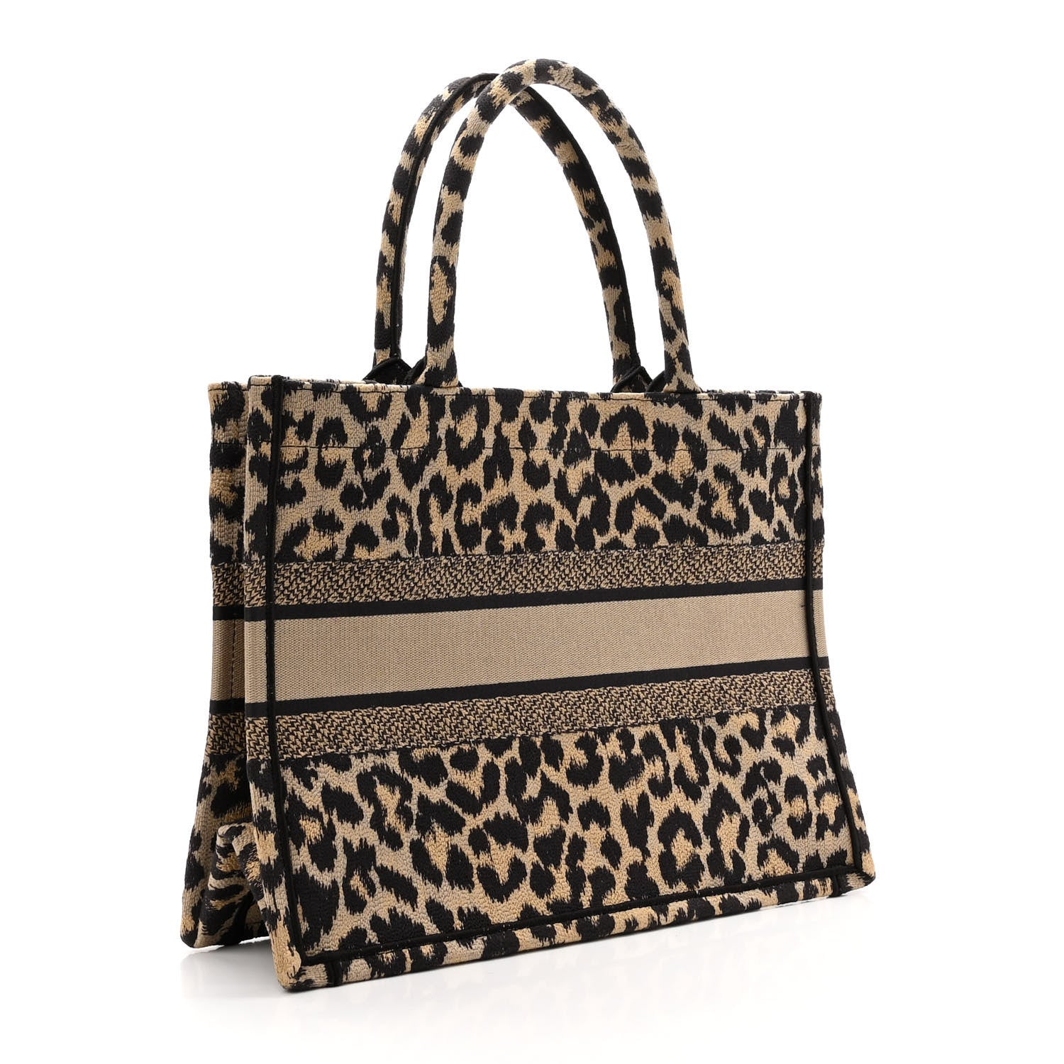 Christian Dior Canvas Mizza Embroidered Medium Leopard Book Tote Beige 3 of 10