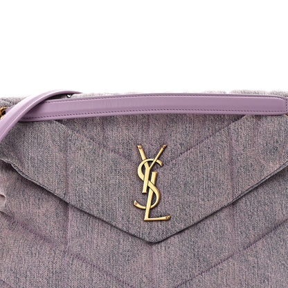 Saint Laurent Denim Quilted Medium Loulou Puffer Monogram Chain Satchel Bleached Lilac 8 of 11
