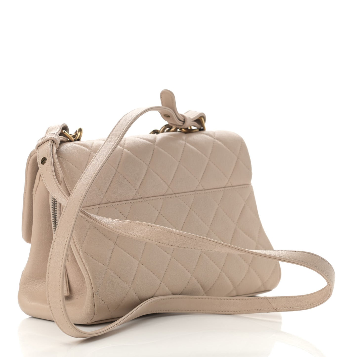 Shiny Sheepskin Quilted Small Trapezio Flap Beige