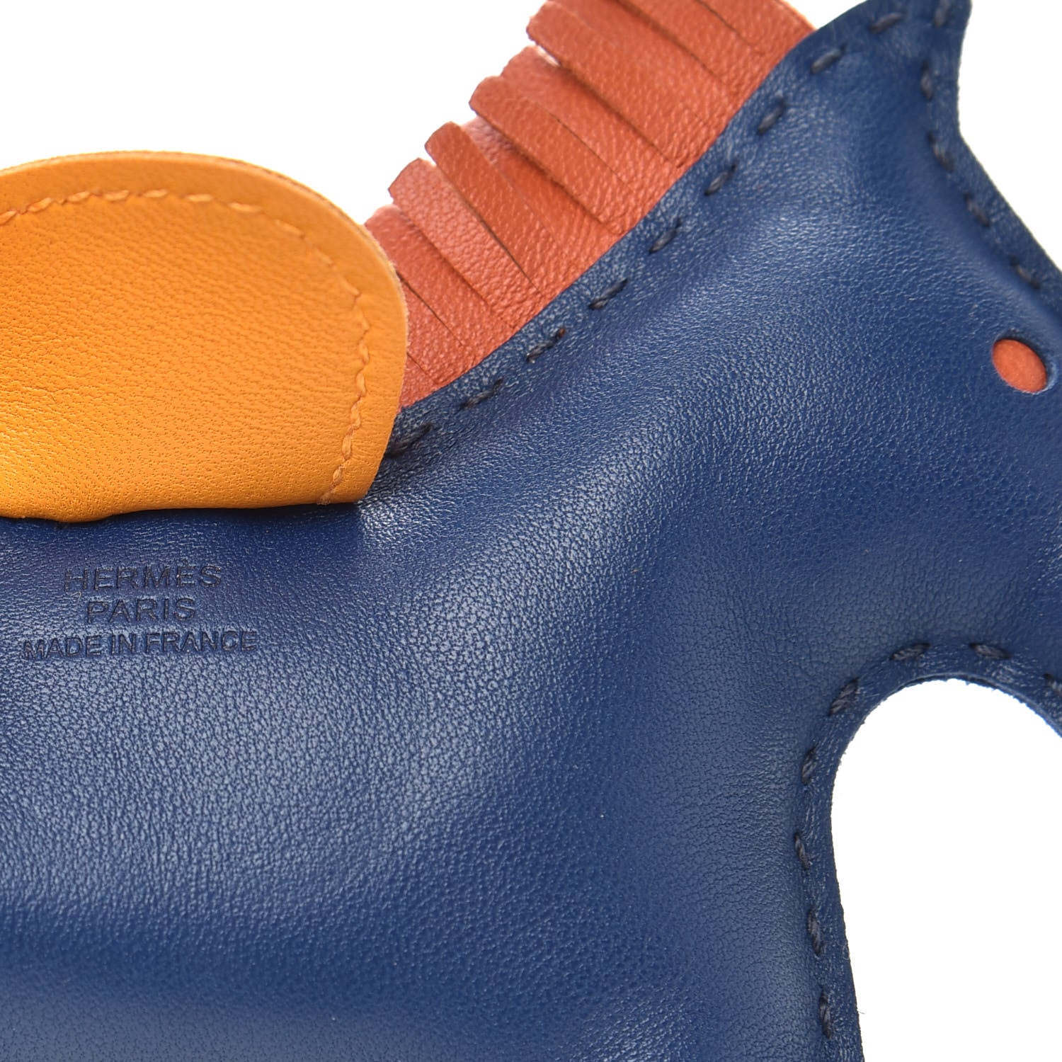 Hermes Milo Lambskin Grigri Rodeo Horse Bag Charm MM Bleu de Malte Cornaline Jaune D'Or 3 of 4