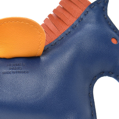 Hermes Milo Lambskin Grigri Rodeo Horse Bag Charm MM Bleu de Malte Cornaline Jaune D'Or 3 of 4