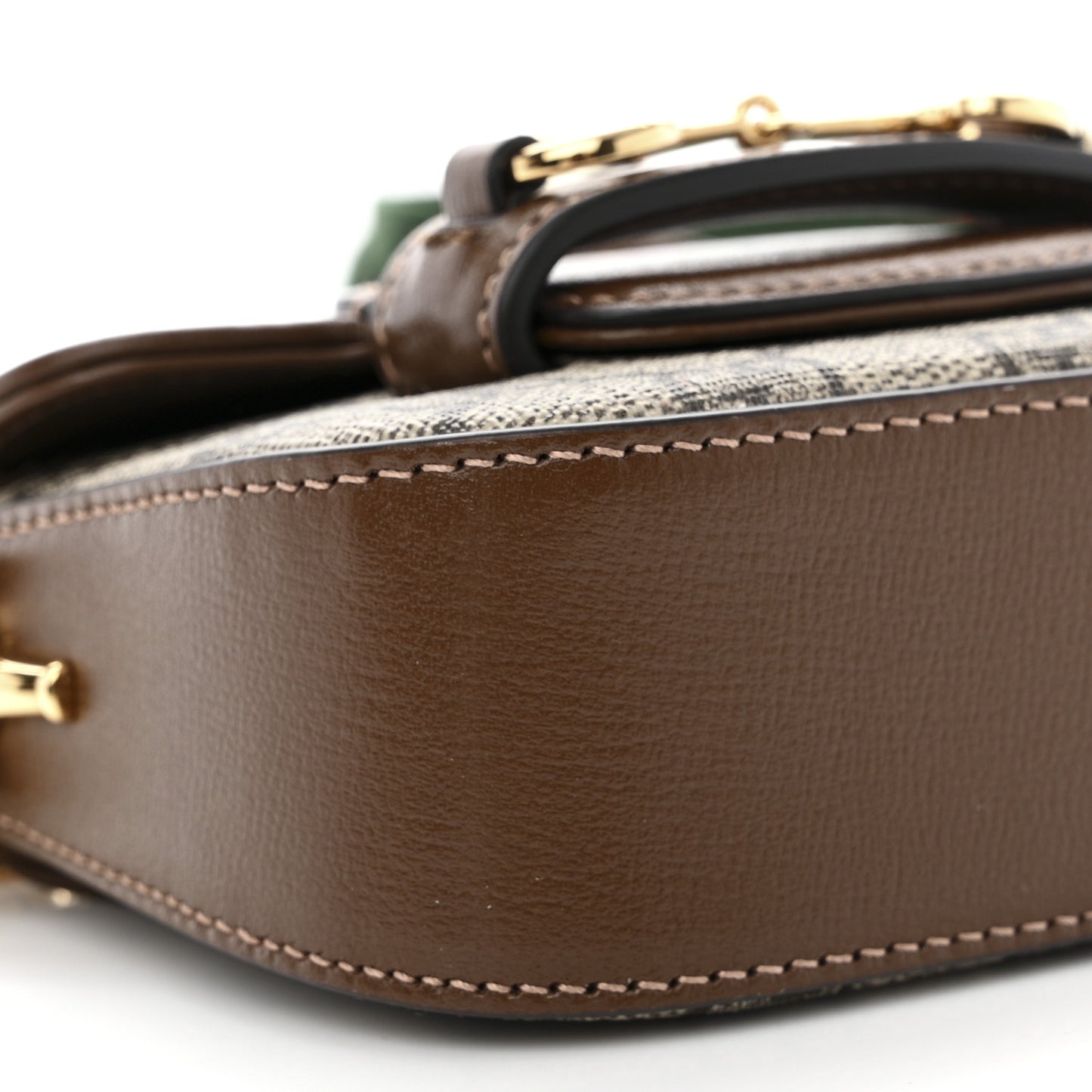 GG Supreme Monogram Azalea Calfskin Web Horsebit 1955 Wallet On Strap Beige Ebony Brown Sugar