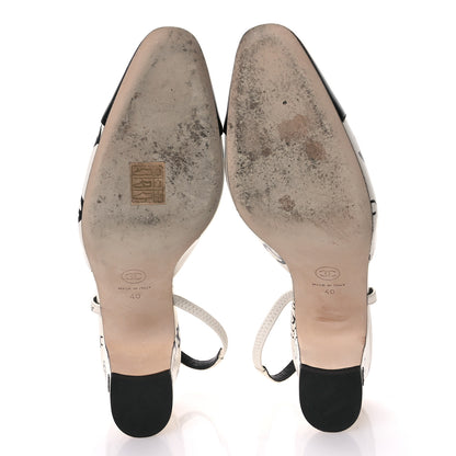 Chanel Printed Lambskin Cap Toe CC Slingback Pumps 40 Black White 6 of 9
