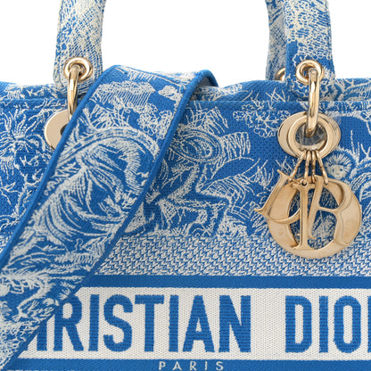 Christian Dior Toile de Jouy Embroidered Large Lady D-Lite Fluorescent Blue 8 of 14