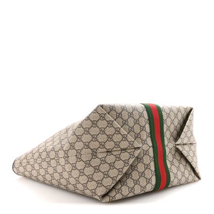 Gucci GG Supreme Monogram Calfskin Web Large Ophidia Tote Beige Dark Brown 4 of 10