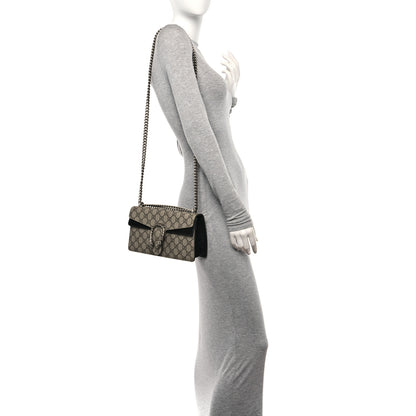 Gucci GG Supreme Monogram Suede Crystal Small Dionysus Shoulder Bag Beige Ebony Black 2 of 13