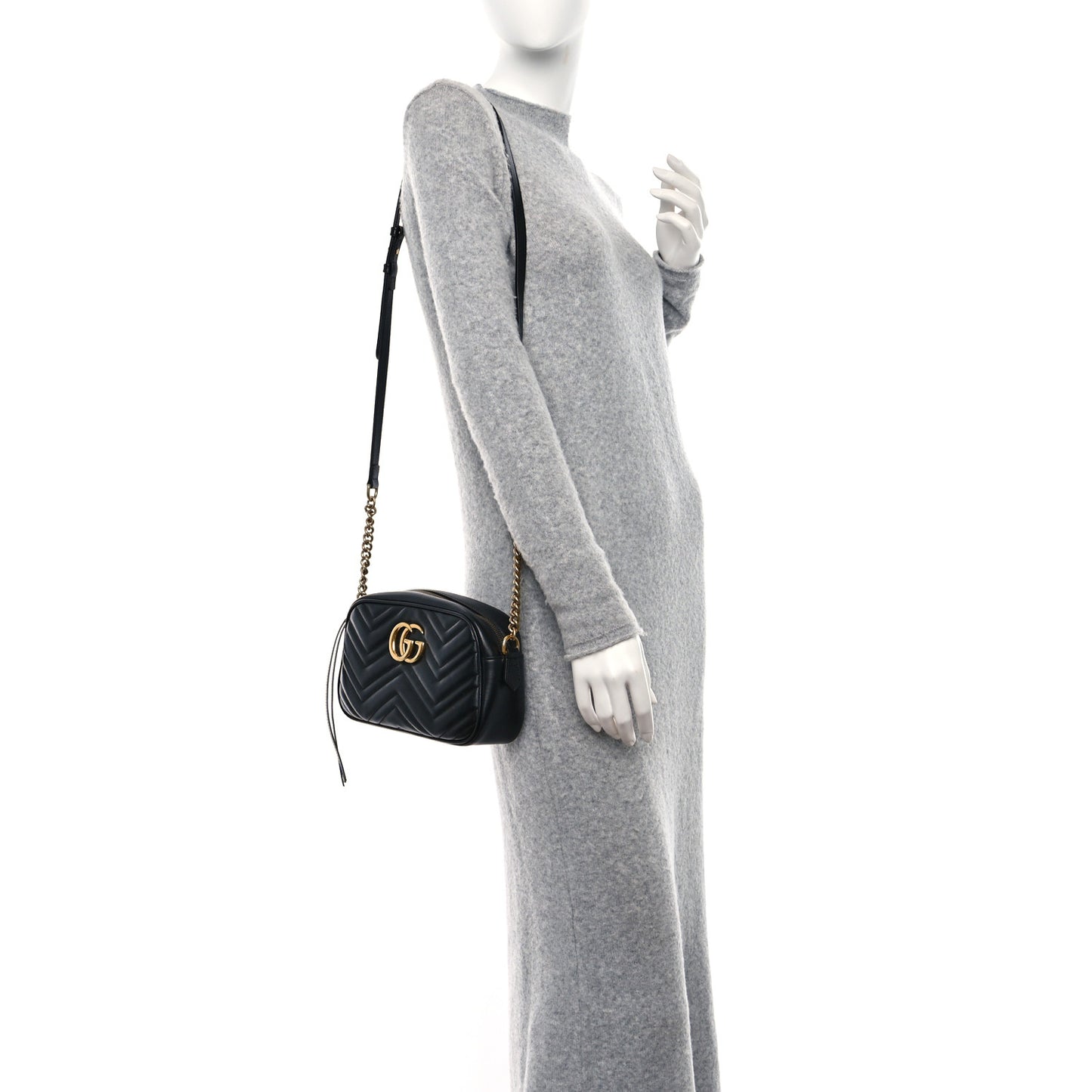 Calfskin Matelasse Small GG Marmont Chain Shoulder Bag Black