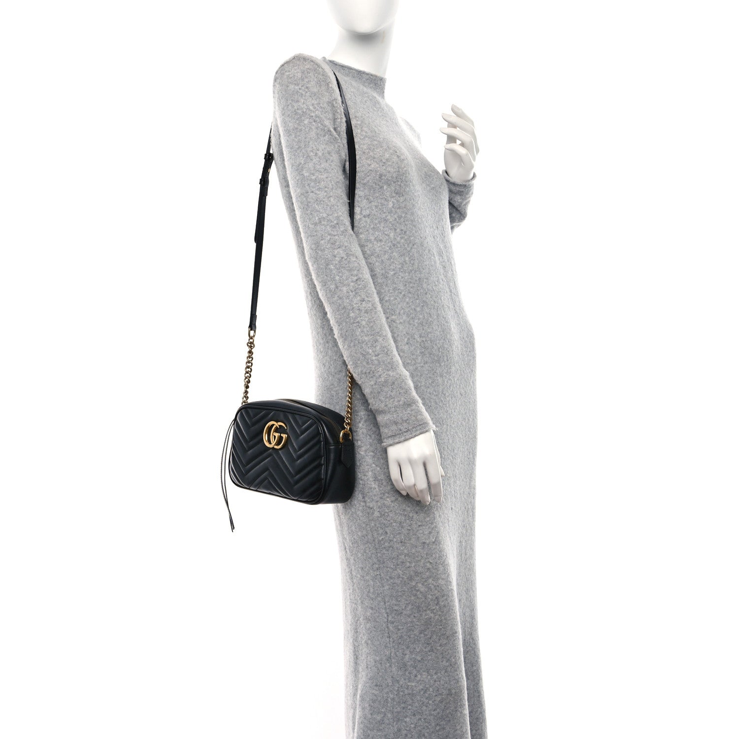 Gucci Calfskin Matelasse Small GG Marmont Chain Shoulder Bag Black 2 of 11