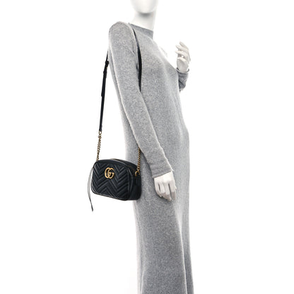 Gucci Calfskin Matelasse Small GG Marmont Chain Shoulder Bag Black 2 of 11