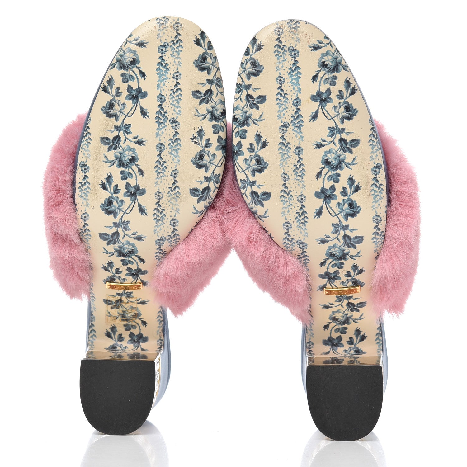 Gucci Faux Fur Silk Satin Crystal Candy Mules 38 Rosa Carta Zucchero 5 of 14