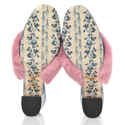 Gucci Faux Fur Silk Satin Crystal Candy Mules 38 Rosa Carta Zucchero 5 of 14