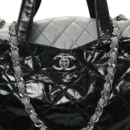 Chanel Glazed Calfskin Lambskin Quilted Portobello Tote Black Grey 8 of 11