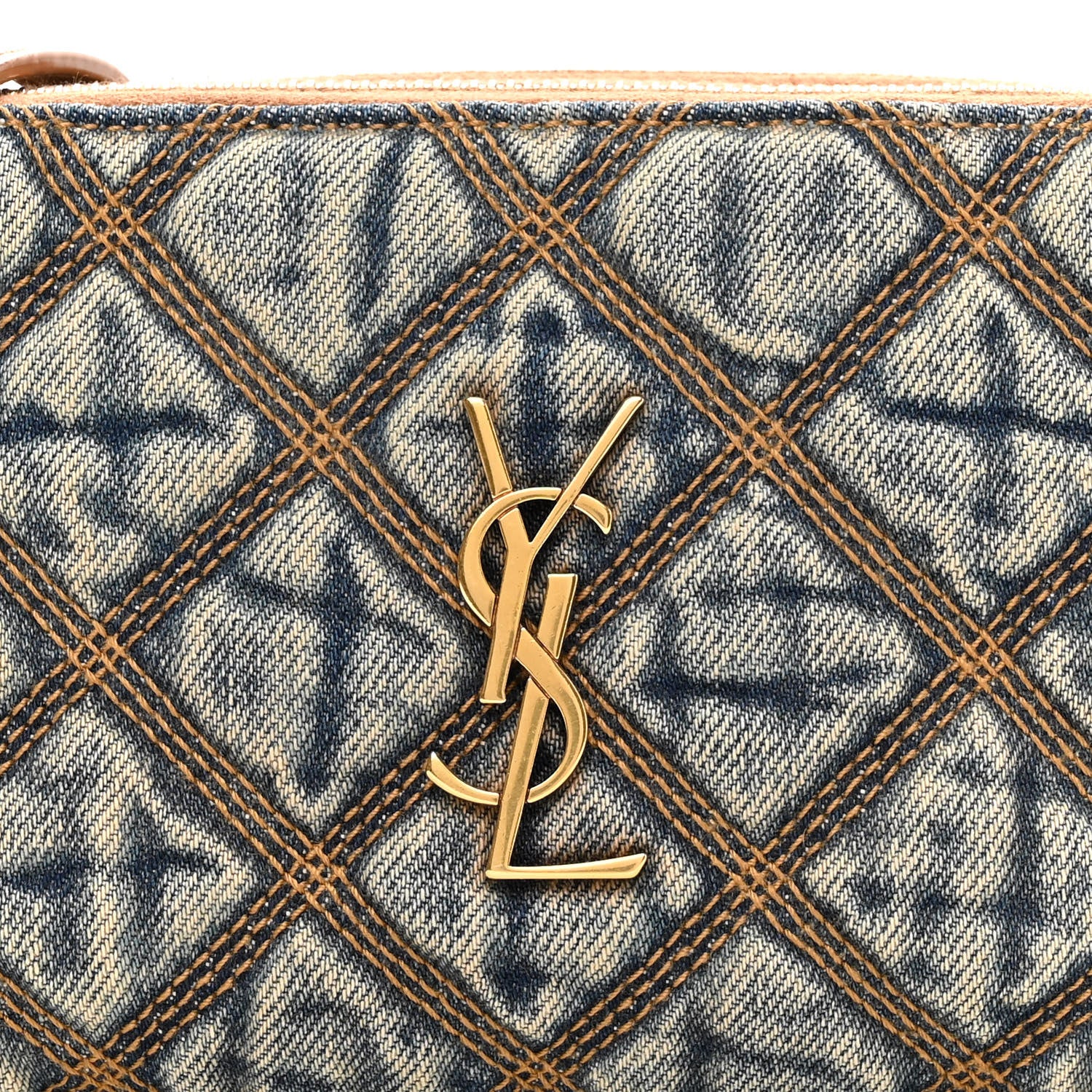 Saint Laurent Suede Denim Quilted Mini Becky Double Zip Bag Blue Cinnamon 10 of 15
