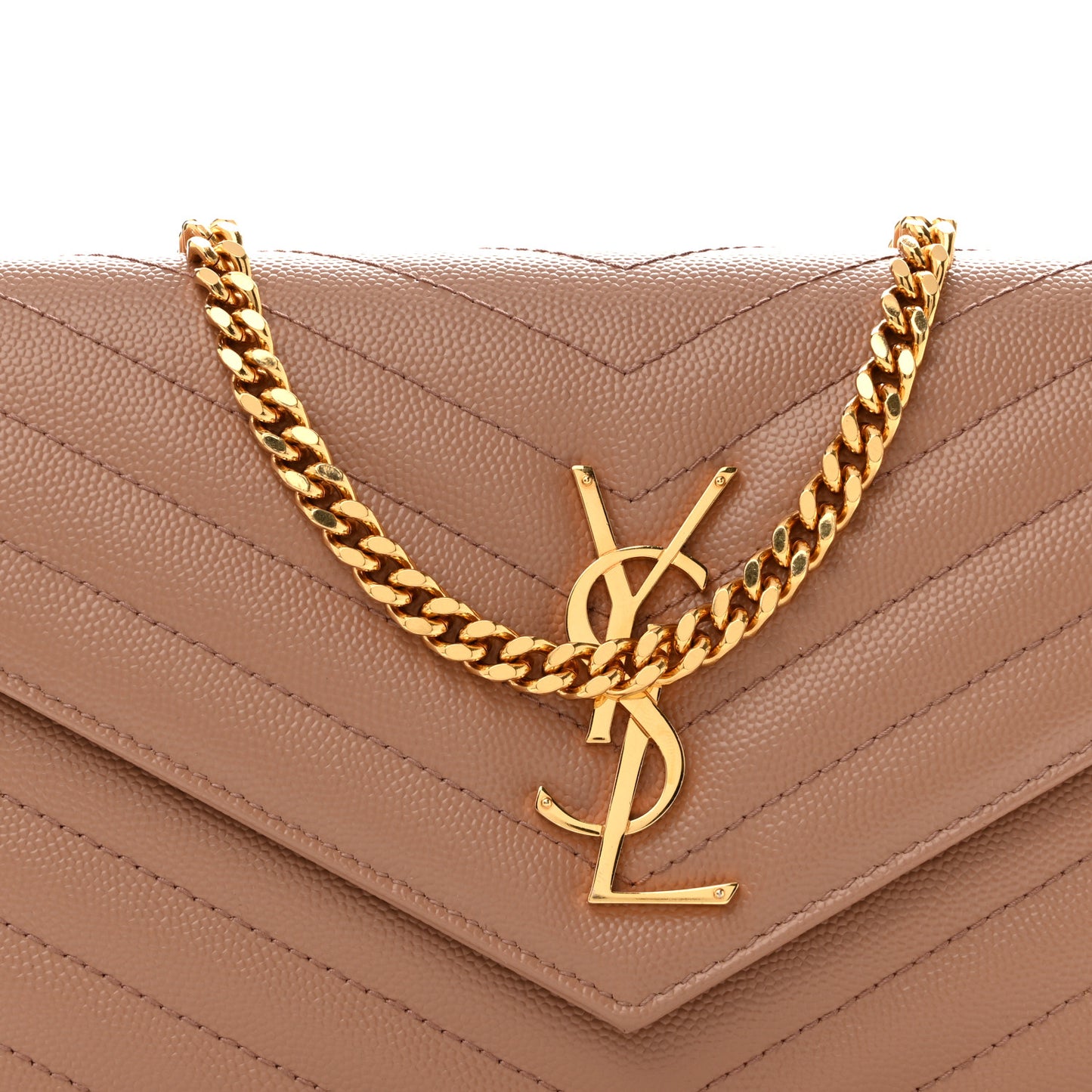 Grain De Poudre Matelasse Chevron Monogram Chain Wallet Vintage Peach