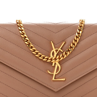 Saint Laurent Grain De Poudre Matelasse Chevron Monogram Chain Wallet Vintage Peach 8 of 10
