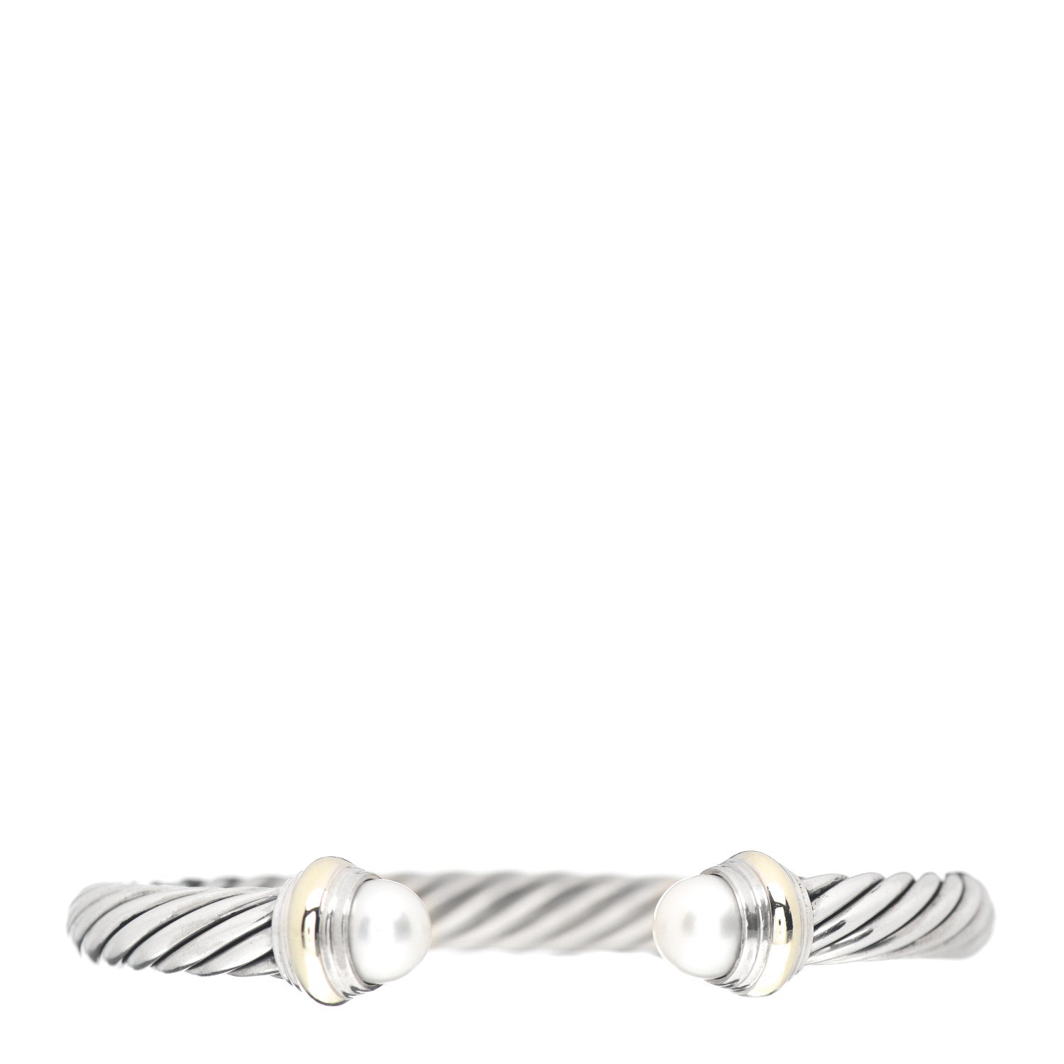 David Yurman Sterling Silver 14K Yellow Gold Pearl 7mm Cable Classics Bracelet 1 of 4