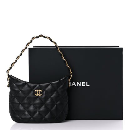 Chanel Lambskin Quilted Hobo Black 9 of 9