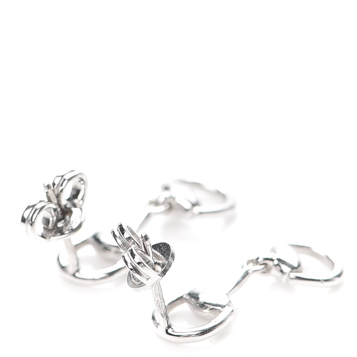 Gucci 18K White Gold Horsebit Drop Earrings 3 of 5