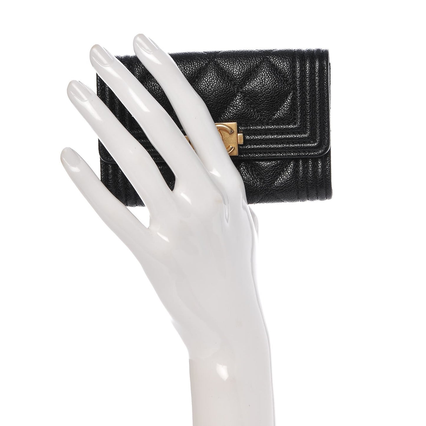 Caviar Quilted Boy Flap Card Holder Black