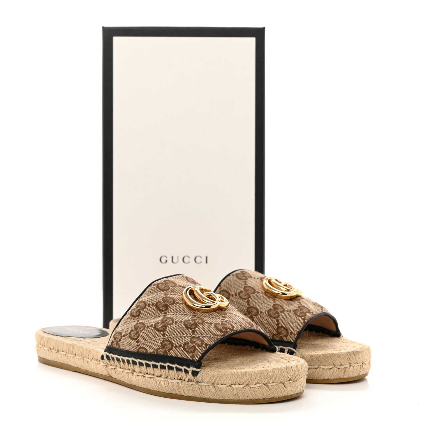 Monogram Matelasse GG Marmont Espadrille 20mm Slide Sandals 40 Beige Ebony Black