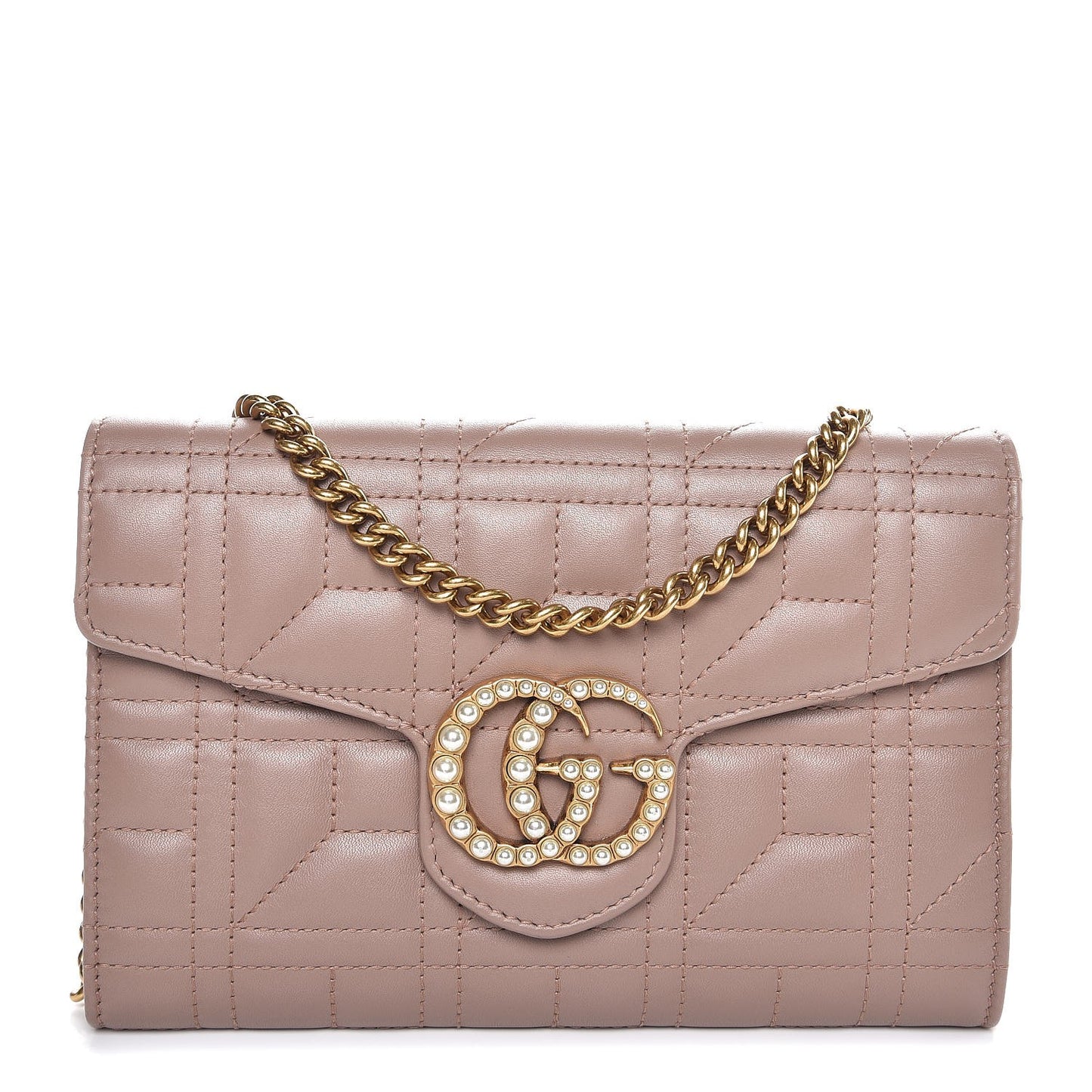 Calfskin Matelasse Mini Pearly GG Marmont Chain Wallet Porcelain Rose