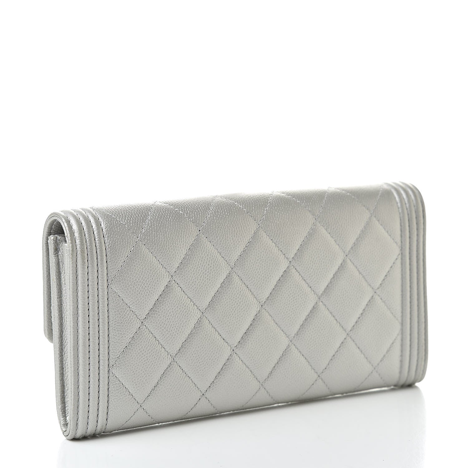 Chanel Metallic Caviar Quilted Large Boy Gusset Flap Wallet Silver 3 of 11