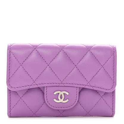 Chanel Lambskin Quilted Flap Card Holder Wallet Purple 1 of 8