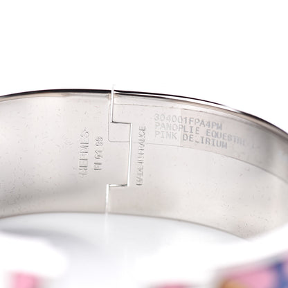 Hermes Enamel Printed Wide Panoplie Equestre Clic H Bracelet PM Pink Delirium 4 of 5